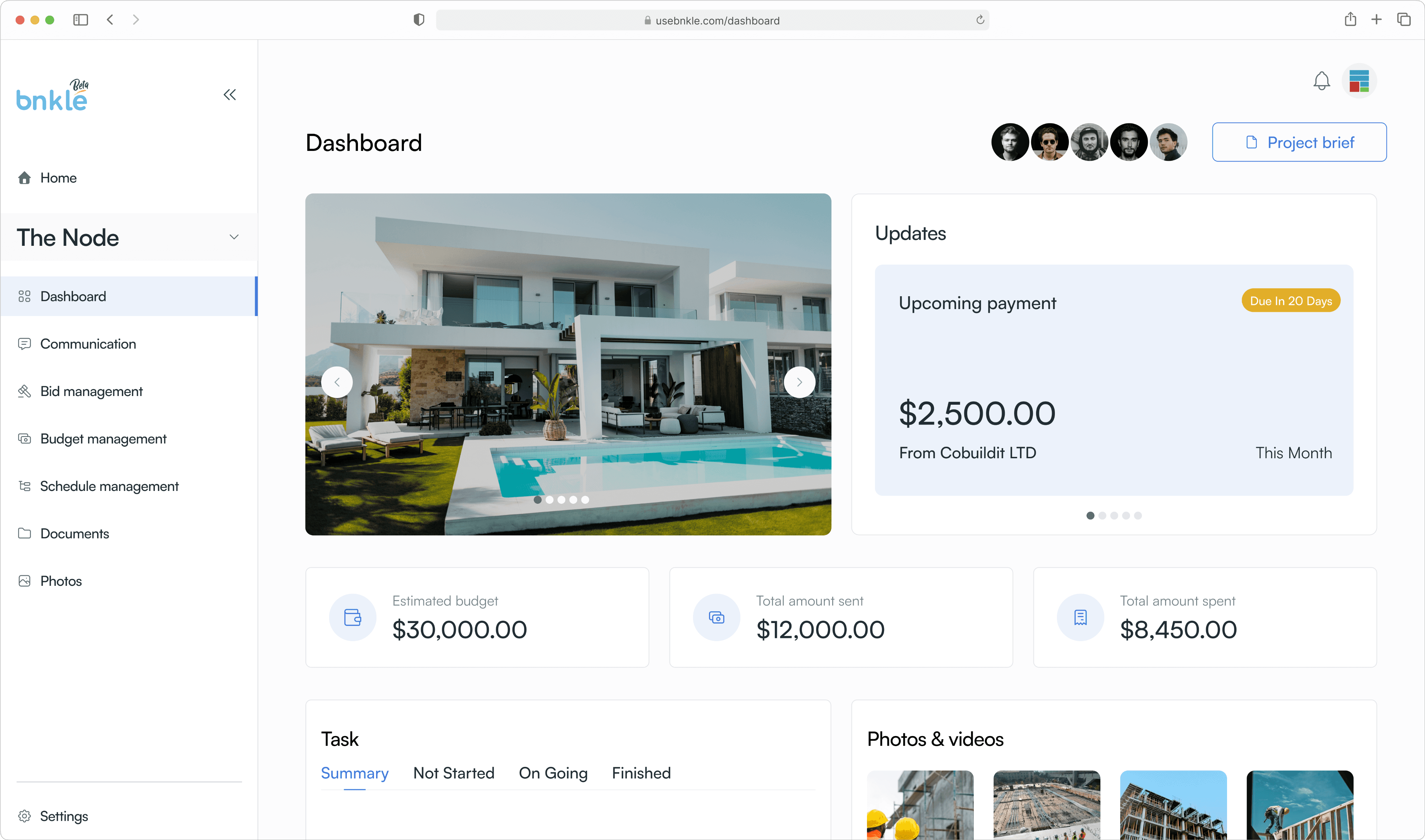 Bnkle project dashboard