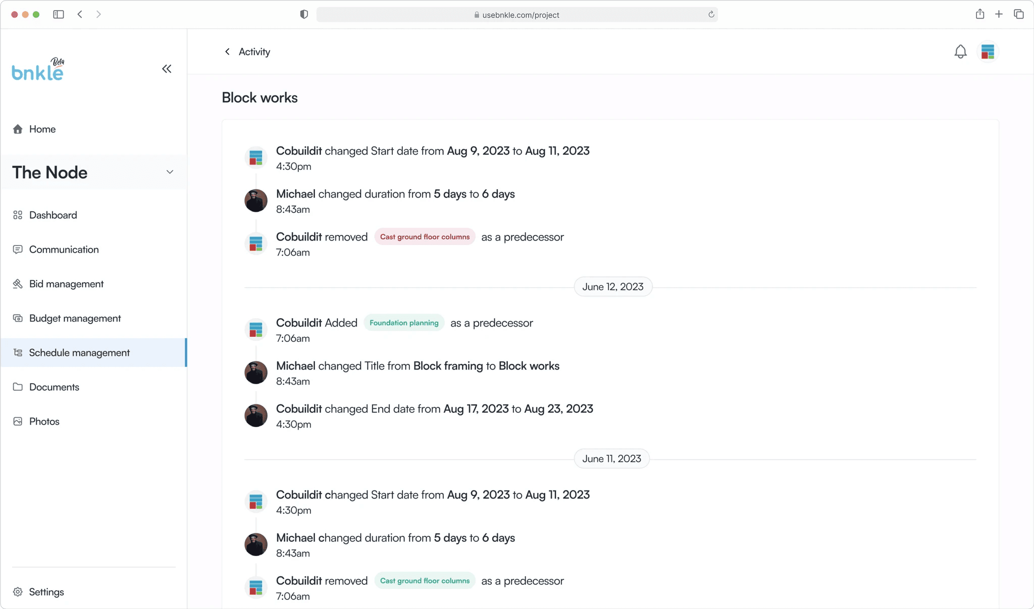 Subtask activity log